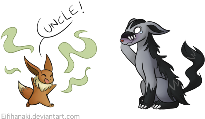 One Smelly Eevee - Mightyena And Eevee (670x425), Png Download