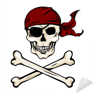 Vector Cartoon Pirate Skull In Red Bandana With Cross - Line Art (400x400), Png Download