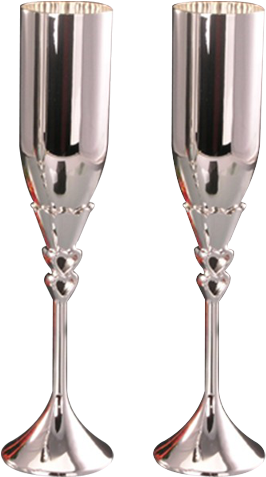 Lovely Double Heart Metal Wedding Champagne Flutes - Metal Champagne Flutes (500x500), Png Download
