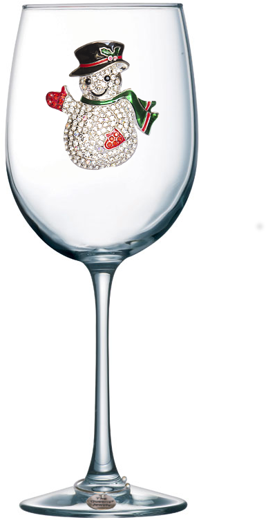 Snowman Jeweled Stemmed Wine Glass - Wine Glass With Heart (800x800), Png Download