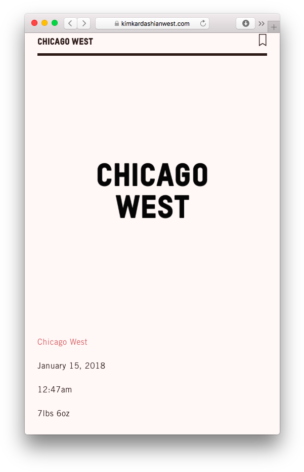 Kim Confirmed The Name On Her Website By Simply Posting - Chicago West (616x942), Png Download