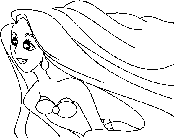 Ariel The Little Mermaid Coloring Page - Drawing (600x470), Png Download