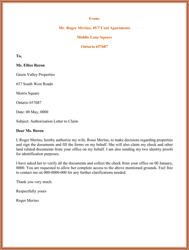Authorization Certificate Template 25 Best Letter Samples - Claim How To Make Authorization Letter Sample (650x857), Png Download