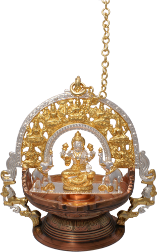 Gold Coated Astalakshmi Hanging Lamp With Chain - Locket (311x500), Png Download