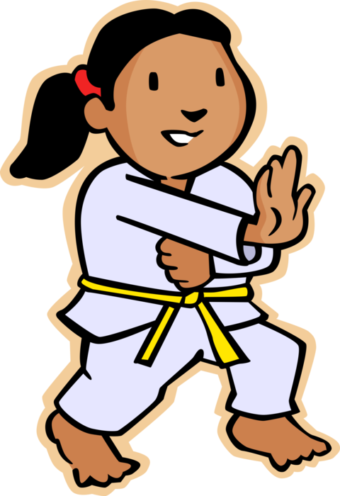 Vector Illustration Of Primary Or Elementary School - Karate Girl Cartoon (480x700), Png Download