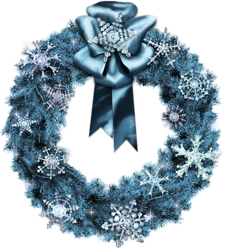 Christmas Wreath Png - Blue Clip Art Christmas Wreath (454x500), Png Download
