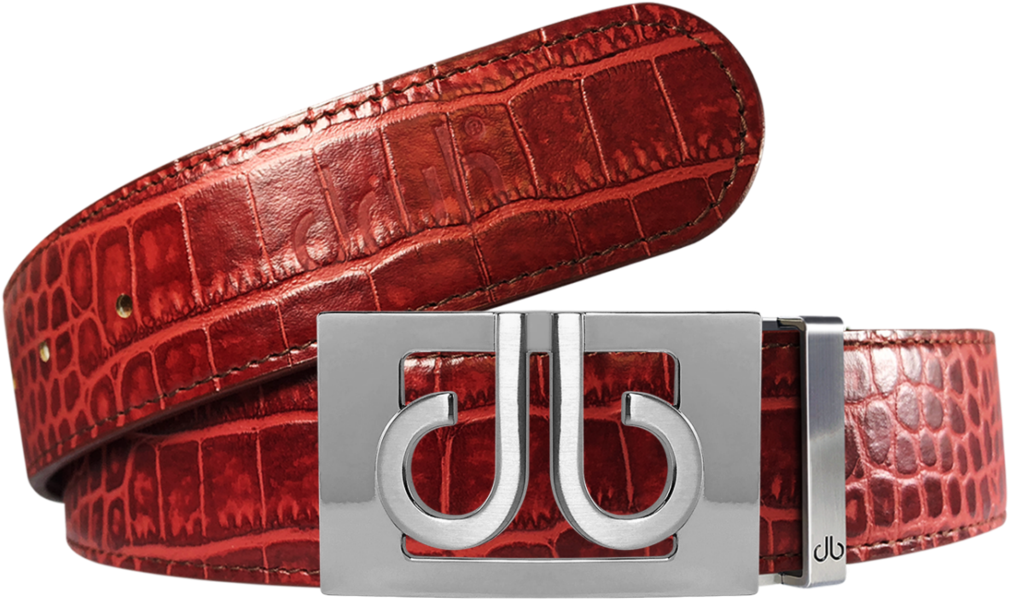 Burgundy Crocodile Textured Leather Belt With Buckle (1024x1024), Png Download