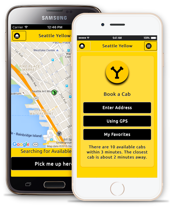 Get The Seattle Yellow Cab Mobile App For Android & - Taxi Cab App (599x729), Png Download