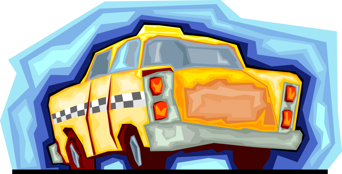 Vector Illustration Of Taxicab Taxi Or Cab Vehicle - Illustration (1379x700), Png Download