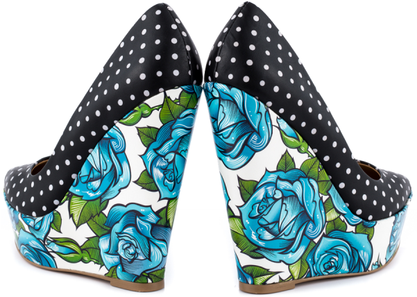 Black And White Polka Dots Floral Heels Platform Closed - Taylorsays Bonafide Black Pumps (600x600), Png Download