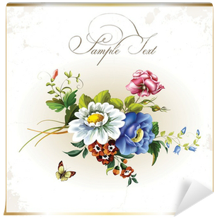 Vintage Postcard With Beautiful Flowers Wall Mural - Women's Wallets Pu Leather Luxury Cute - Black1 (400x400), Png Download