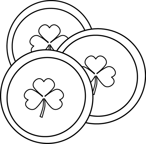 Black And White Saint Patrick's Day Coins - St Patricks Day Coins Coloring Pages (500x493), Png Download