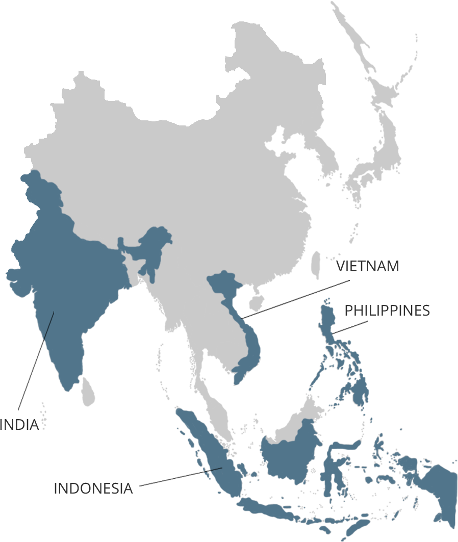 Map Showing India, Indonesia, Vietnam And The Philippines - Asia Pacific Map Outline (898x1063), Png Download