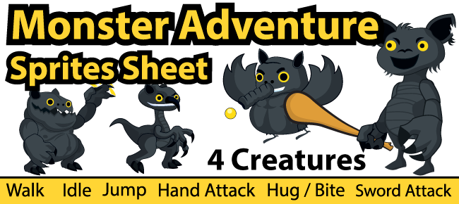 Monster Adventure Sprites Sheet - Chupamobile Ltd. (650x290), Png Download