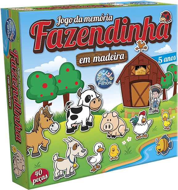 Memória Fazendinha - 40 Pçs - Pais E Filhos (800x696), Png Download