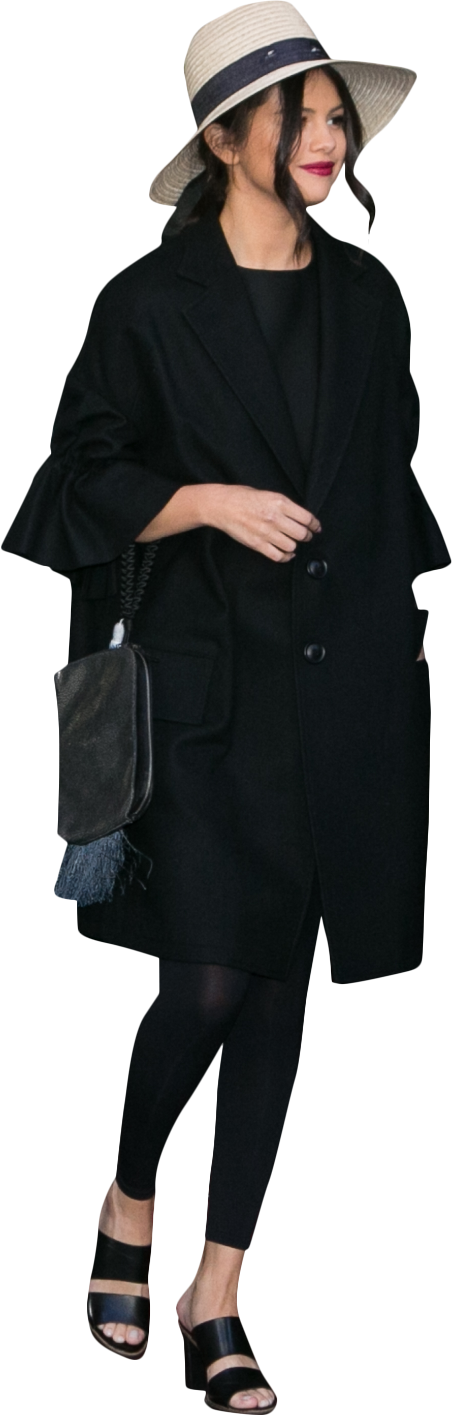 Selena Gomez Black Dress Png Image - Overcoat (2000x3000), Png Download