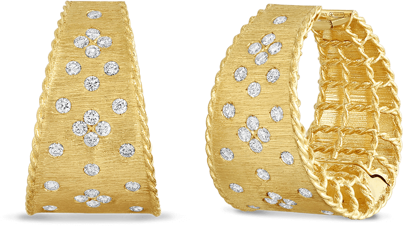 Roberto Coin 18k Yellow Gold Tapered Hoops With - Roberto Coin Princess Yellow Gold Diamond Hoop Earrings (1600x1600), Png Download