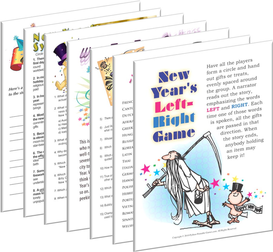 Printable New Years Party Games - New Year's Eve (906x835), Png Download