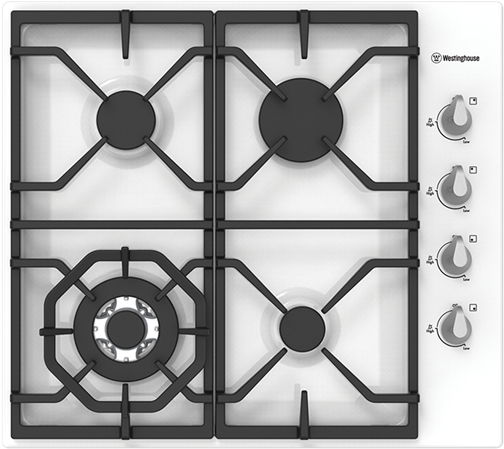 60cm White Enamel Gas Cooktop With Wok & Cast Trivets - Westinghouse Whg645wa 60cm Natural Gas Cooktop (624x520), Png Download