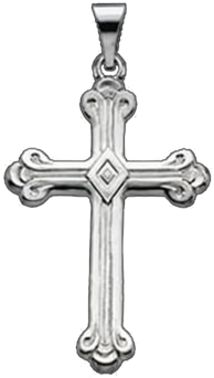 Trefoil Platinum Cross - 14k White Gold Budded Cross Charm Pendant - 32mm, Adult (400x400), Png Download