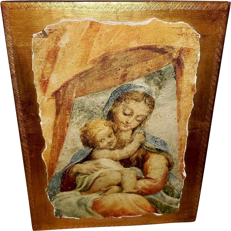 Italian Florentine Affresco Or Fresco Of Mary And Jesus - Fresco (789x789), Png Download