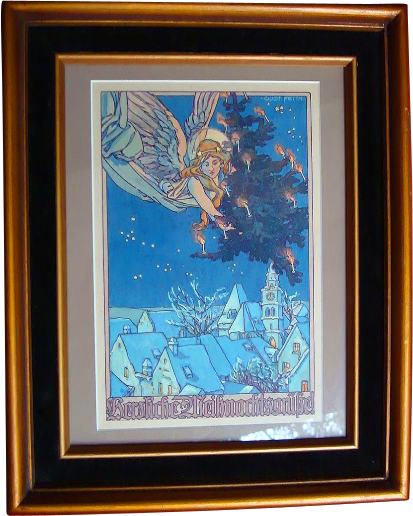 Watercolor By Gustave Feith Of Christmas Angel - Watercolor Painting (1037x1037), Png Download