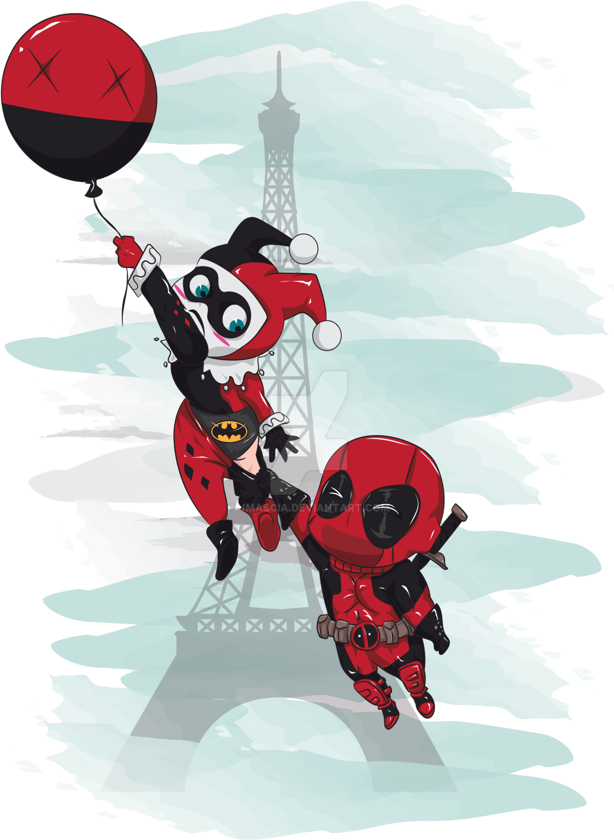 I Had To Buy These 2 Poster Prints From James Mascia - Harley Quinn And Deadpool Cartoon (414x640), Png Download