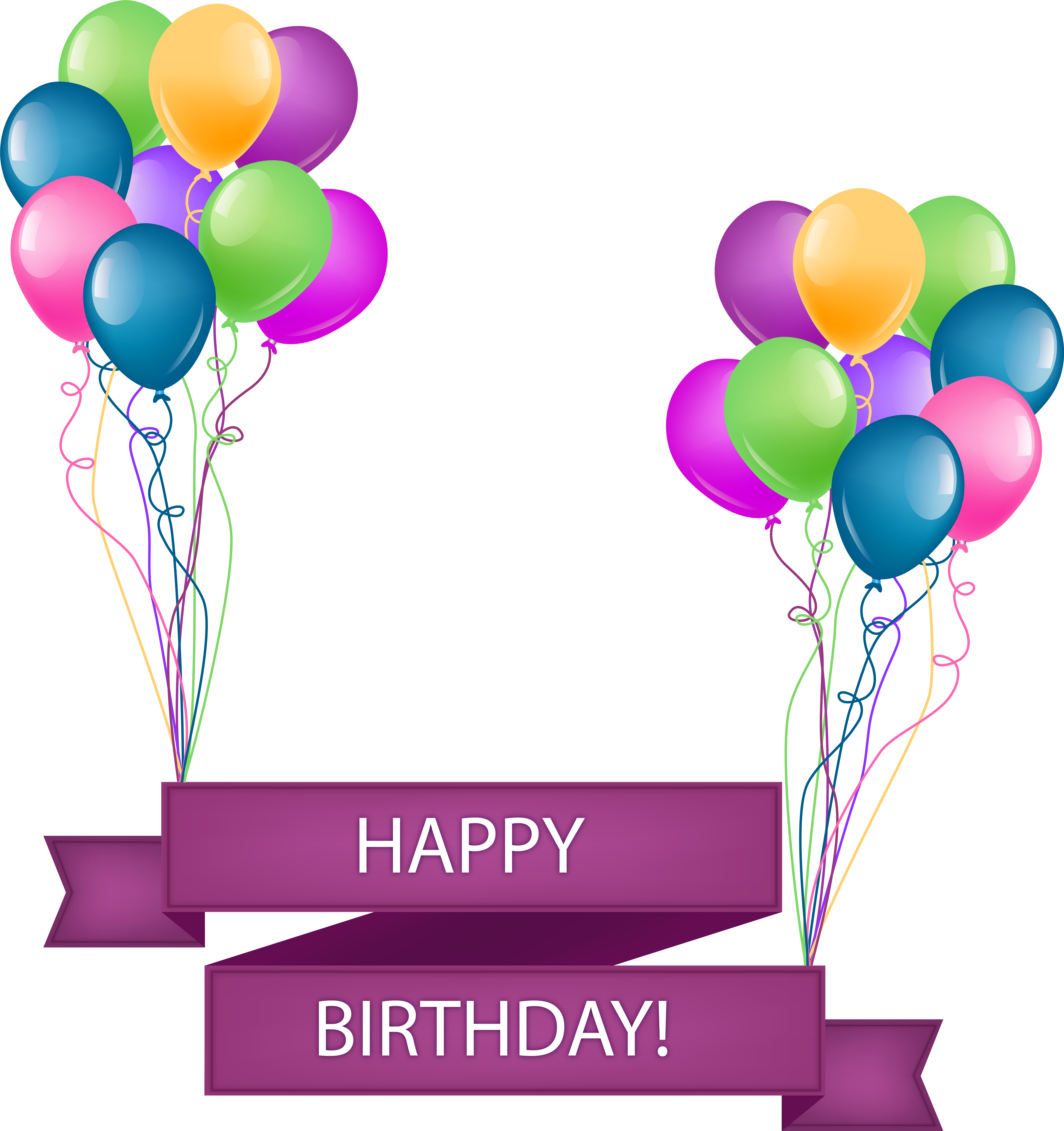Happy Birthday Banner With Balloons Transparent Png (7710x8197), Png Download