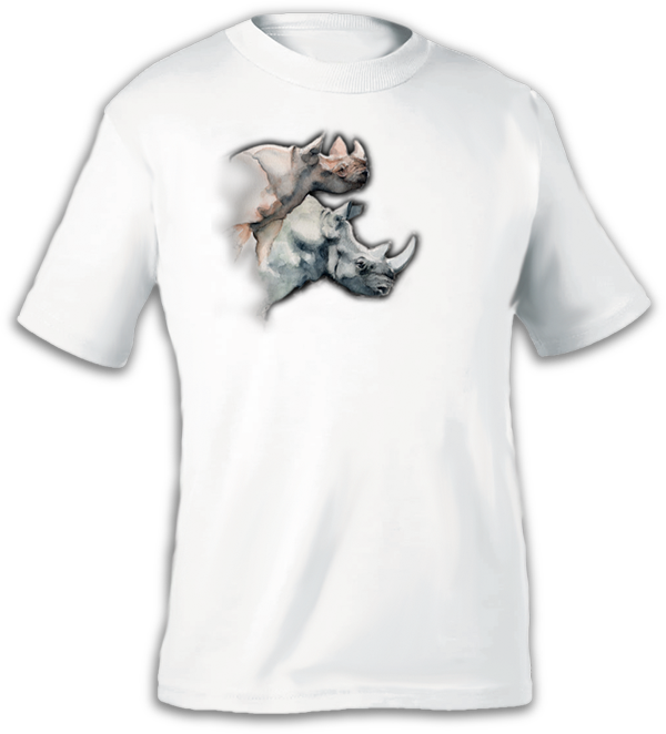 Watercolor African Rhinos White T-shirt - Rhinow (600x662), Png Download
