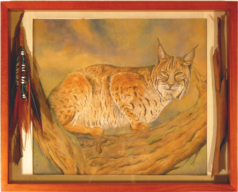 Watercolor Painting On Silk Of A Bobcat, Crouched In (500x500), Png Download