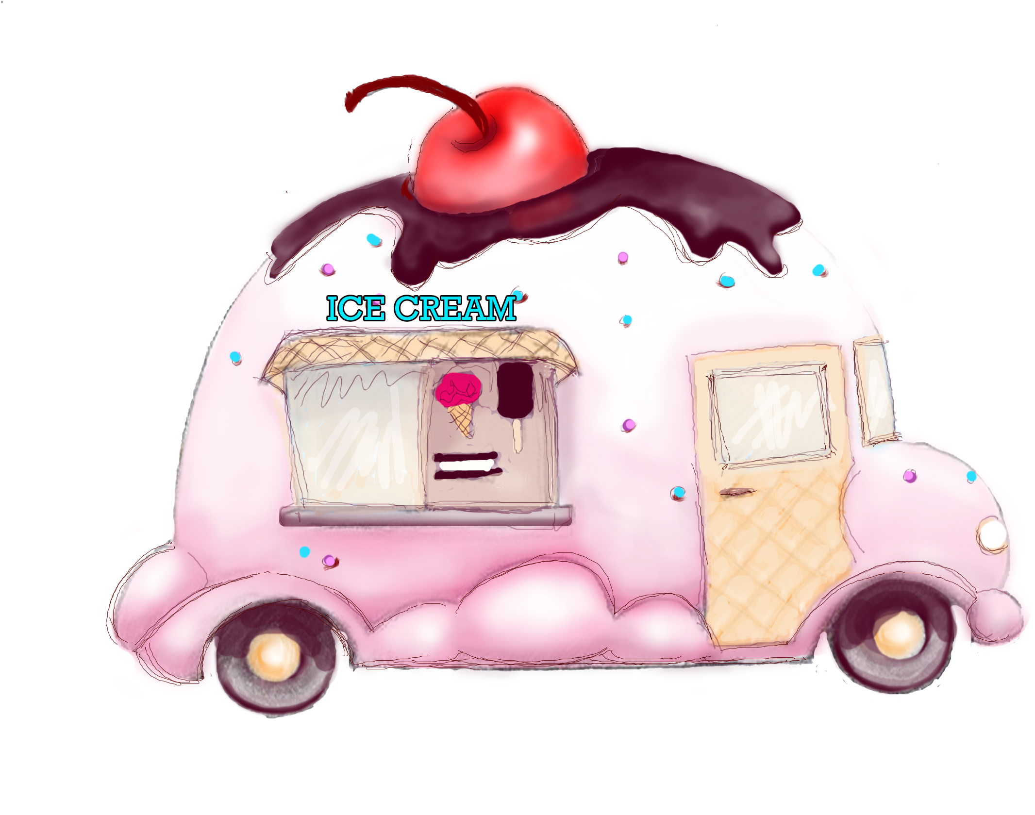 Ice Cream Art - Ice Cream Truck Drawings (2384x1928), Png Download