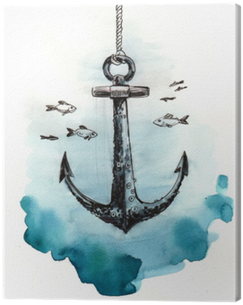 Watercolor Sketch Of An Anchor Underwater Canvas Print - Underwater Anchor Sketch (400x400), Png Download