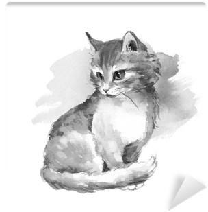 Black And White Watercolor Painting Wall Mural • Pixers® - Kitten Watercolor (400x400), Png Download