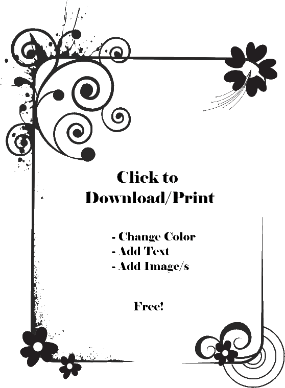 Printable Flower Border Png - Floral Border Design Black And White (600x776), Png Download