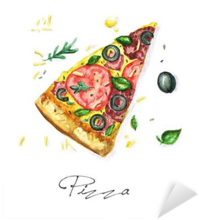 Sticker Watercolor Voedsel Schilderij - Pizza Con Acuarela (400x400), Png Download
