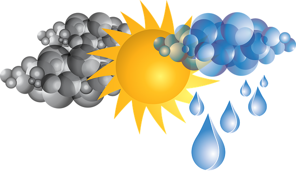 Clouds Rain Sun Weather Rain Sun Weather W - Weather Graphic (588x340), Png Download