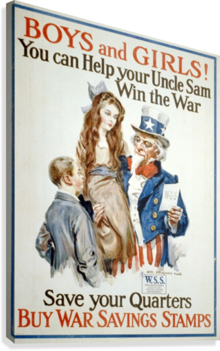 Boys And Girls Helping Uncle Sam Canvas Print - Buy War Bonds Wwi (321x511), Png Download