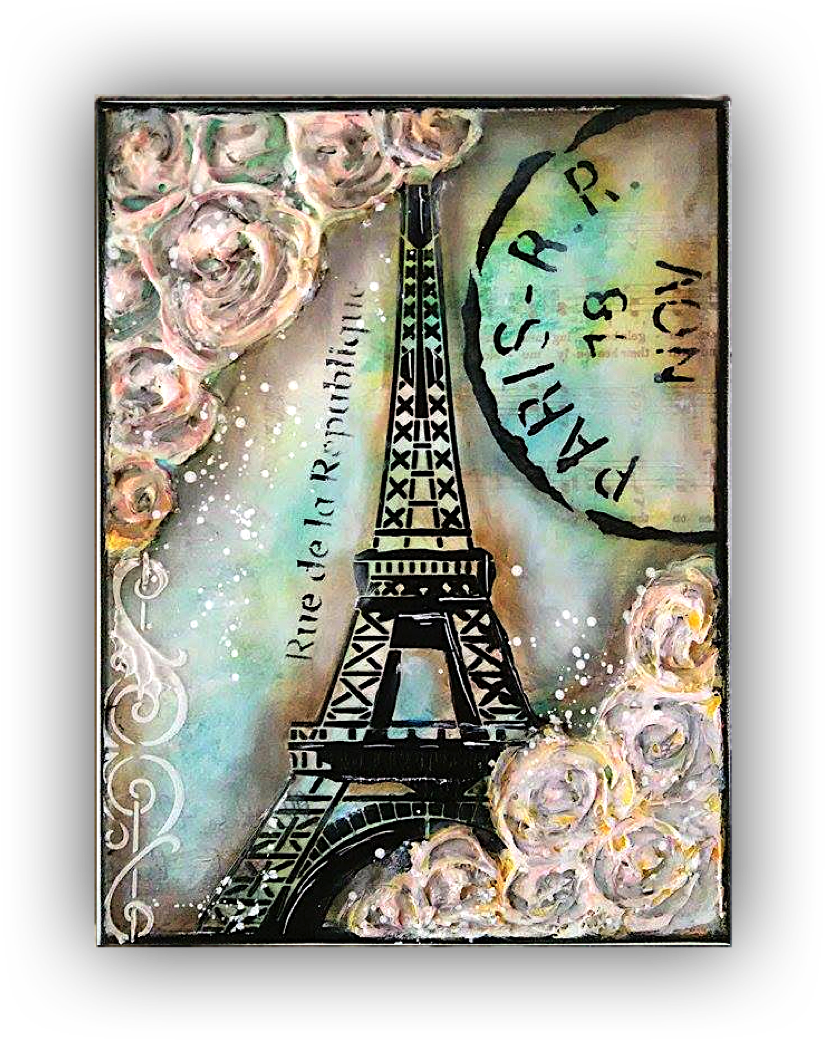 Paris Eiffel Tower Mixed Media Tutorial Nika In Wonderland - Paris Mixed Media (1014x1125), Png Download
