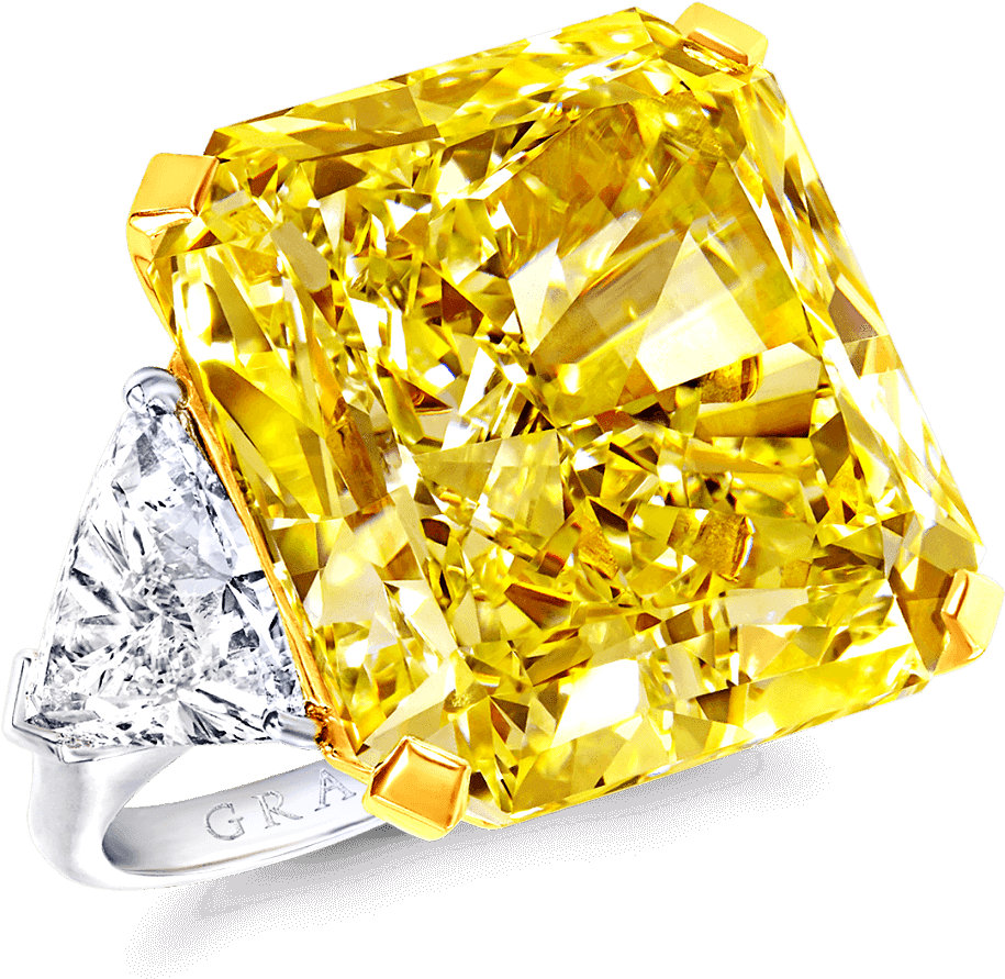 Radiant Cut Yellow And White Diamond Ring - Diamond (2000x1997), Png Download