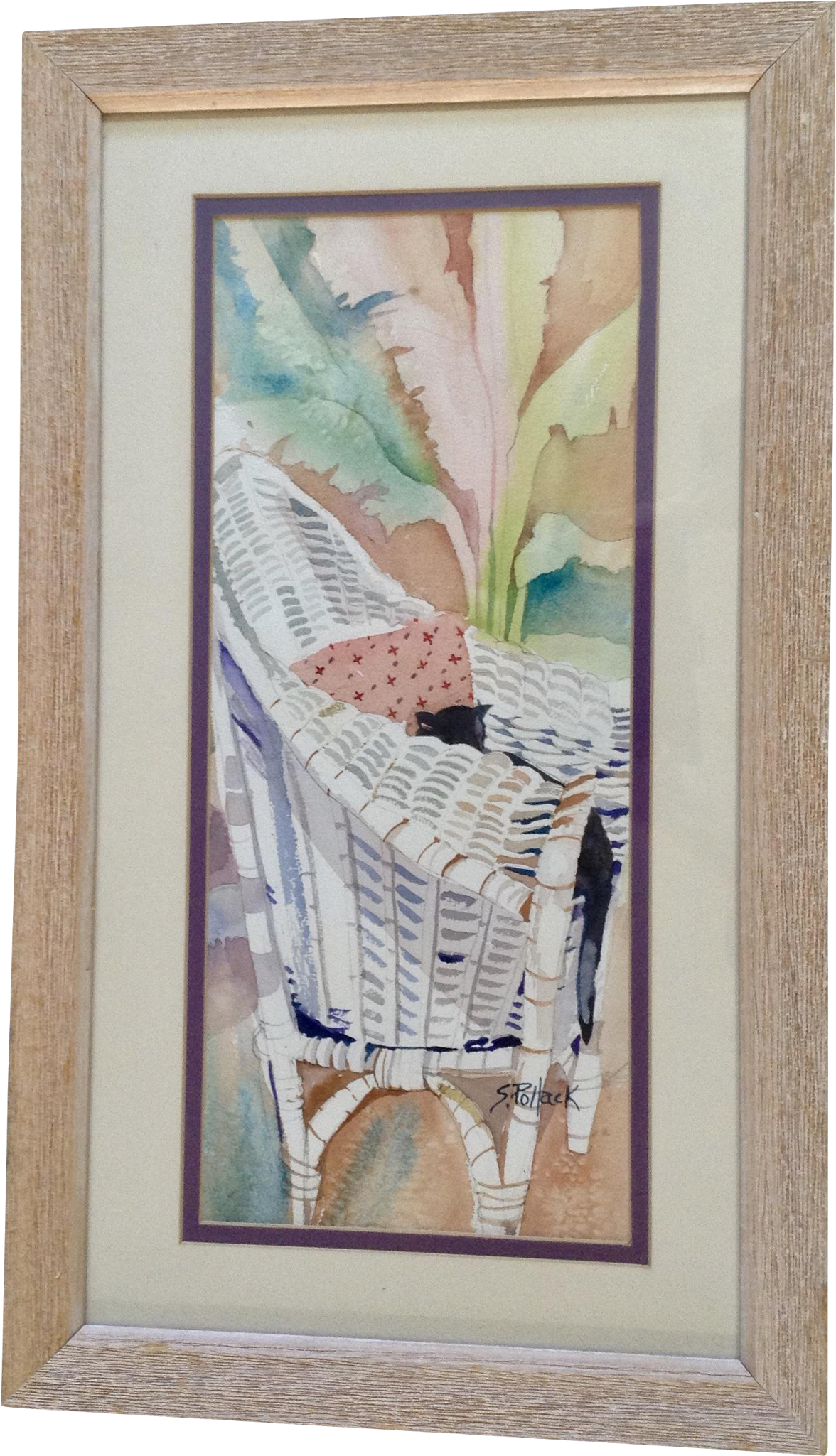 S Pollack, Black Cat Sleeping In Whicker Chair, Watercolor - Picture Frame (2048x2048), Png Download