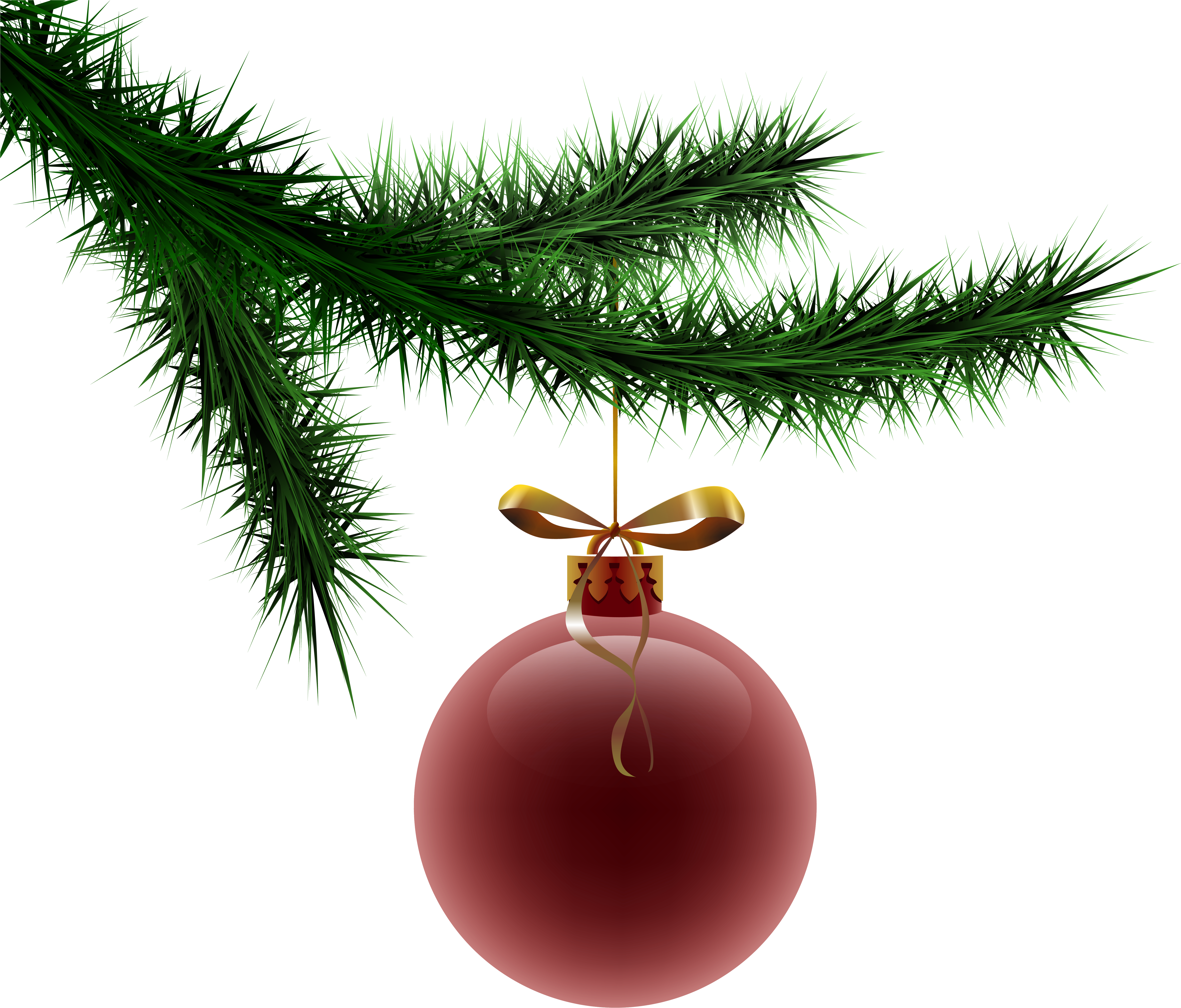 Branch Clipart Christmas - Pine Branch With Ornament (6109x5230), Png Download