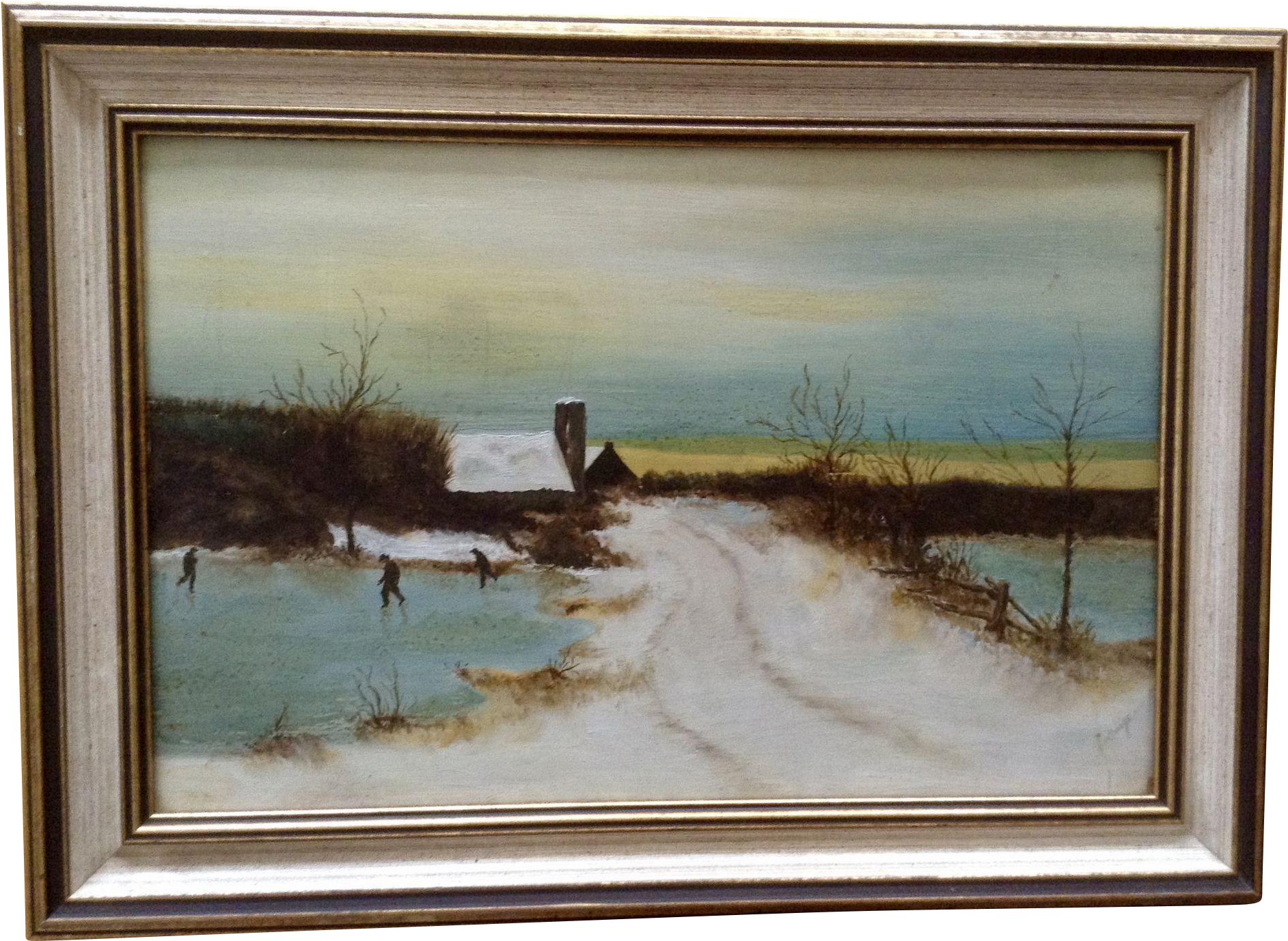 Lange, Primitive Folk Art Ice Skating Winter Scene - Art (1884x1884), Png Download