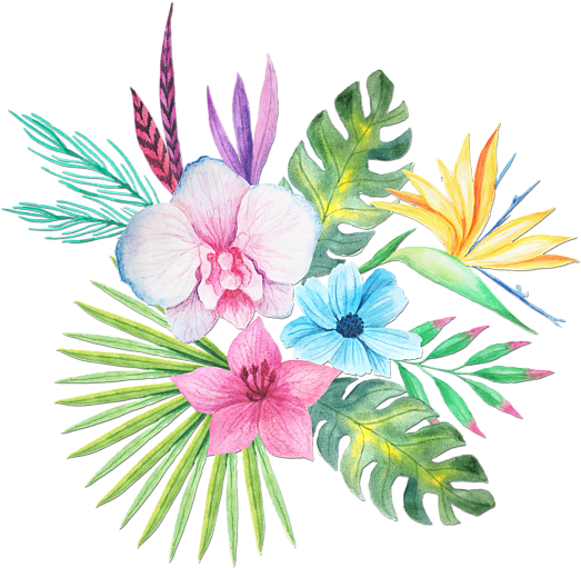 Tropical Watercolor Png Clip Art Transparent - Tropical Watercolour Flowers Png (600x550), Png Download