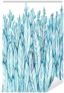 Pattern Of Blue Leaves, Grass, Feathers, Watercolor - Watercolor Painting (400x400), Png Download