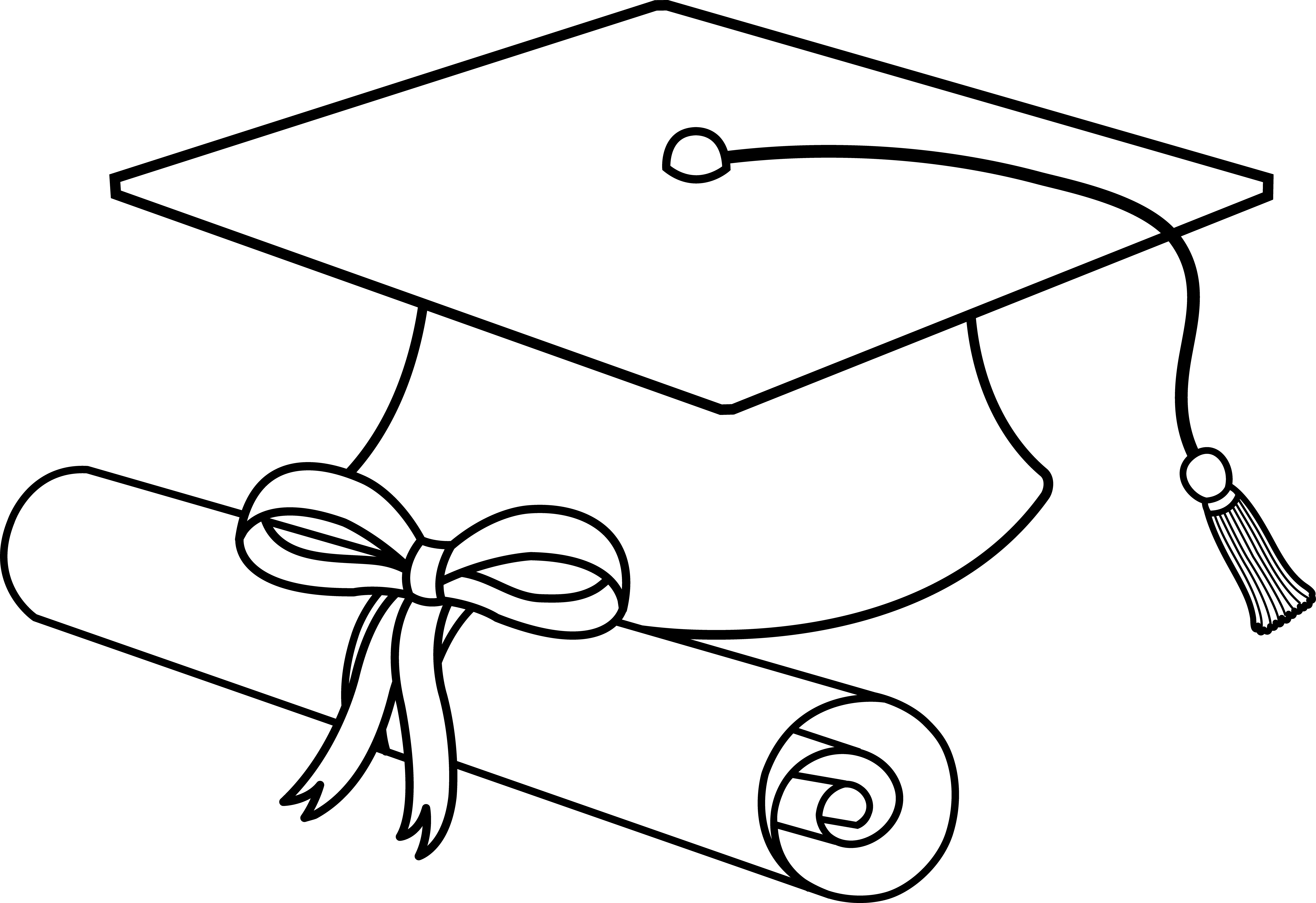 Grad Cap Png Doodle - Diploma And Cap Drawing (7334x5034), Png Download