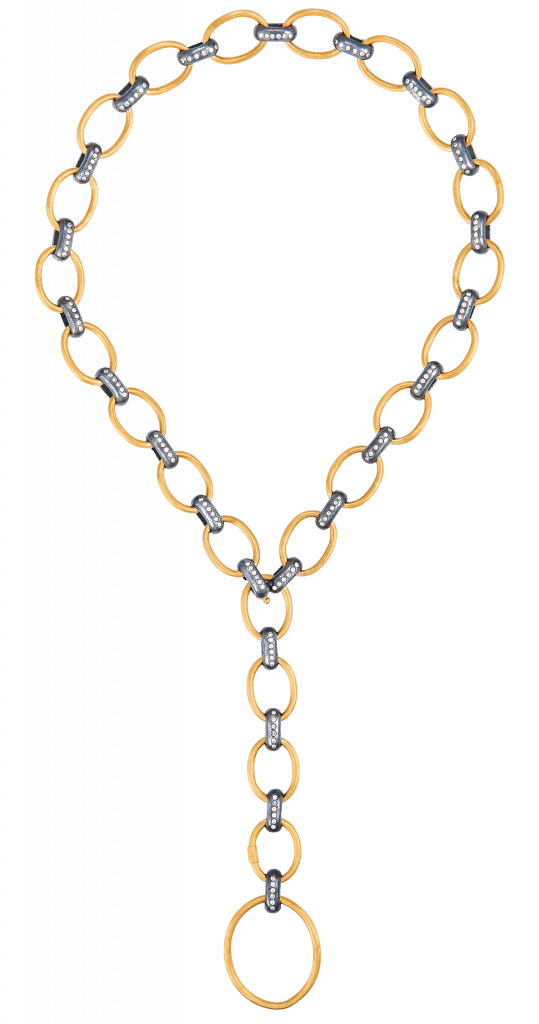 Rachel Diamond Link Necklace In 24k Gold And Oxidized - Stonehenge Soundwaves (539x1024), Png Download