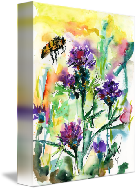 "milk Thistle And Bee Medicinal Florals" By Ginette - English Lavender (469x650), Png Download