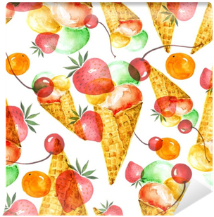 Vintage Watercolor Seamless Pattern - Ice Cream (400x400), Png Download