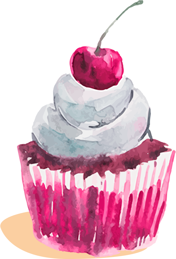 Pastry Drawing Watercolor Graphic Black And White - Cupcake Watercolor Png (945x945), Png Download