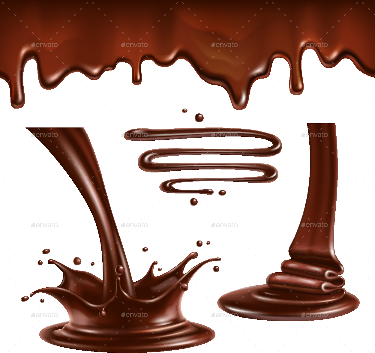 Liquid Chocolate Splashes And Drops By Mia - Chocolate Splash Vector Png (1250x1177), Png Download